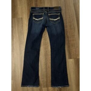 BKE Stella Jeans Womens 30L Blue Dark Wash Bootcut Embroidered Pockets Denim